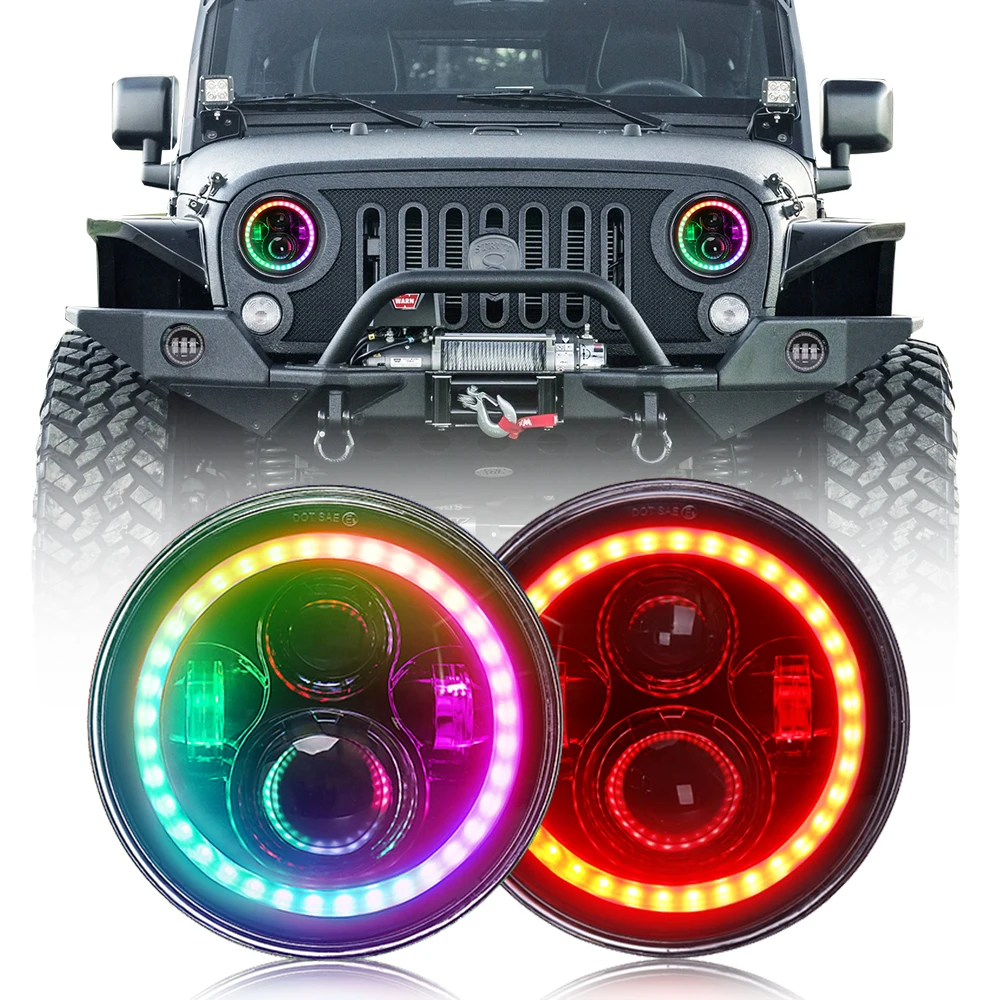 Motorefit Custom Faros Led Para Autos 7 &quotСветодиодная фара Magic RGB Halo Фара для Jeep Wrangler
