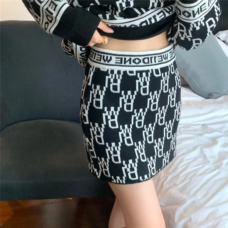 

Spring new we are covered with logo high waist knitted a-line skirt wool short skirt women are thin and cover the flesh