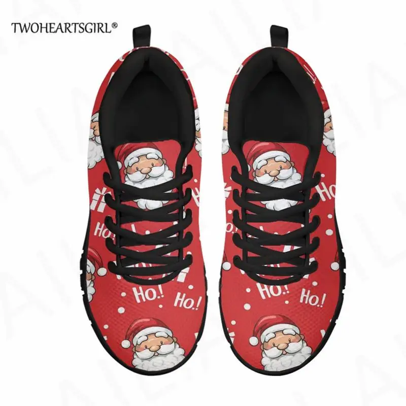 

Twoheartsgirl Woman Shoes Casual Breathable Athletic Tennis Sneakers Christmas Hat Snowman Print Mesh Flats Footwear Xmas Gift