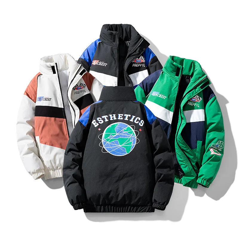 2022 Men's Fashion Color Blocking Thickened Warm Stand Collar Cotton Suit Japanese Loose Winter Coat Plus Size Jackets