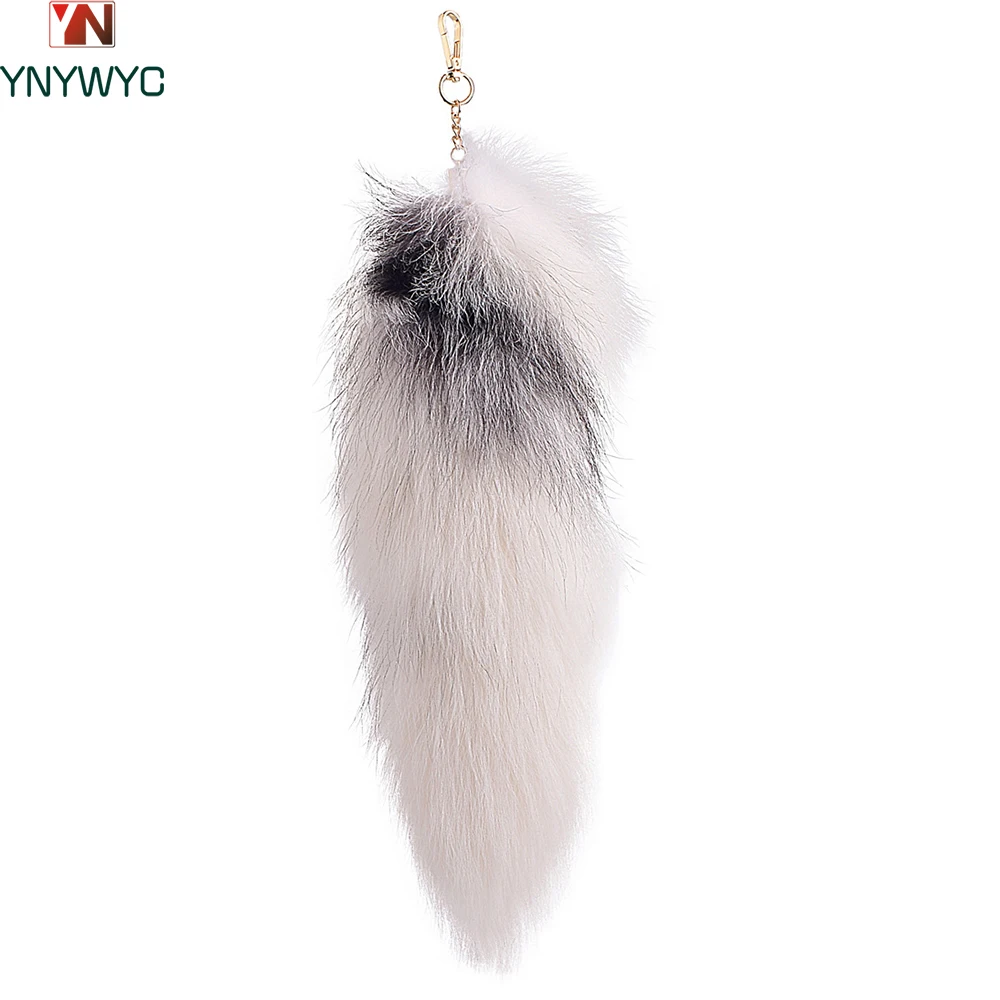 

Chain Charming Girl's Key Holder Gifts Large Fox Tail Keychain Pompoms Tassel Bag Pendant Women Key Ring Fluffy Real Fur Key
