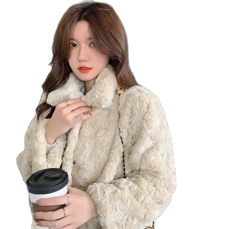 

New Small Person Imitation Fur Little Sister Not Bloated Cut Flower Rabbit Hair Lamb Coat Female Fashion Casual Girl Coat
