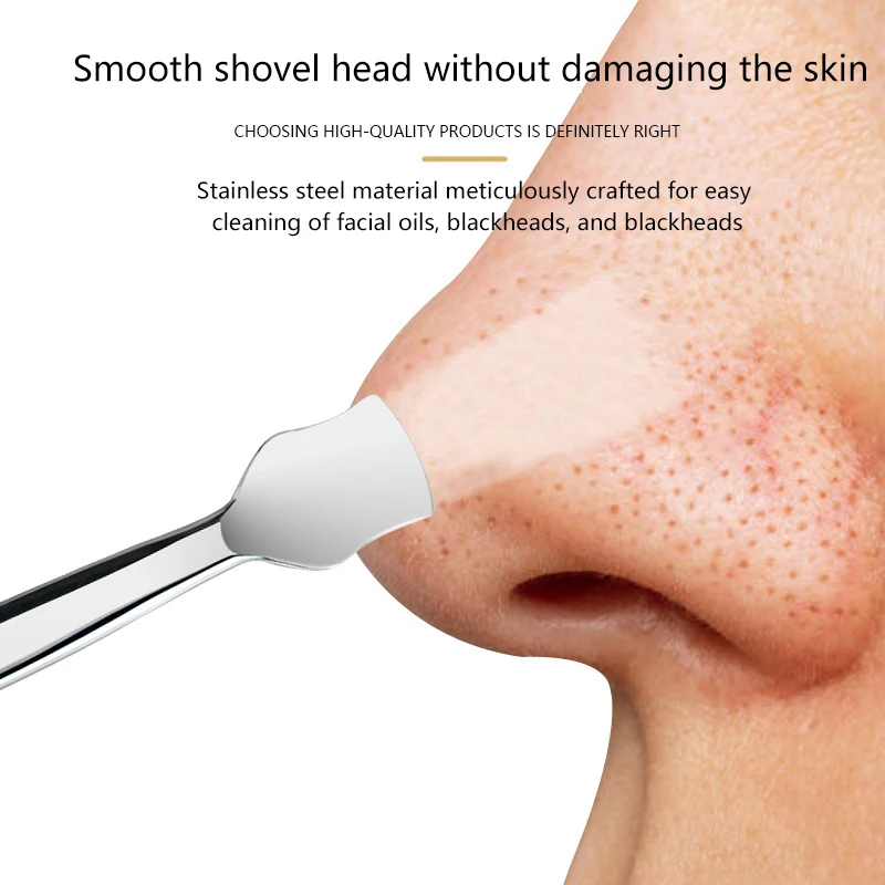 Двусторонний шпатель для черных точек из нержавеющей стали с кожаным чехлом