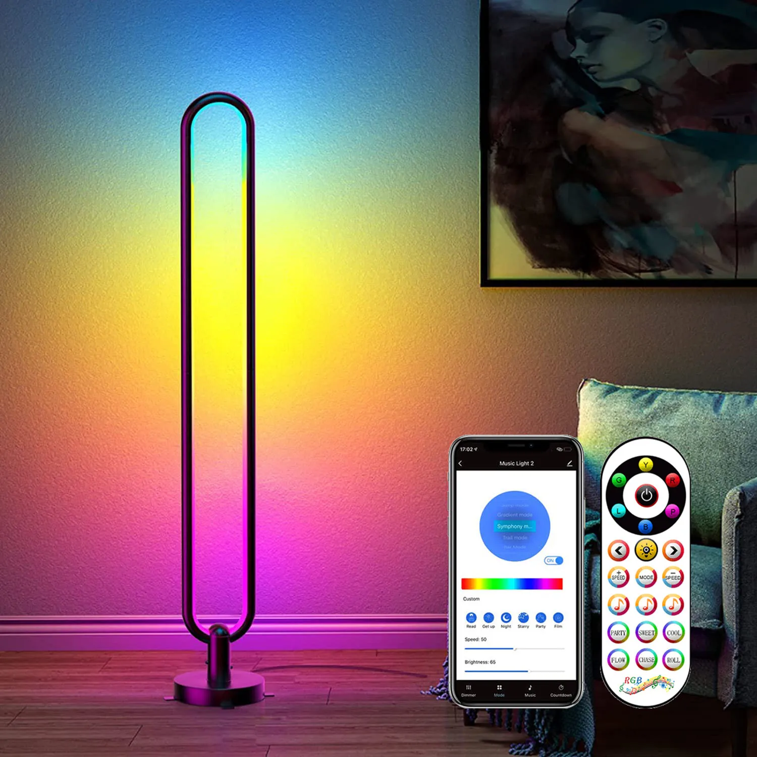 Symphony-Lámpara de pie RGB para interiores, luz Led de pie con Bluetooth, APP, música inteligente, ambiente en forma de U, TV, sala de juegos, decoración de dormitorio