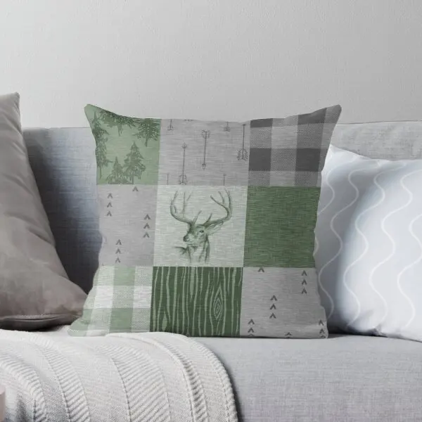 

Rustic Deer Patchwork Green Grey Printing Throw Pillow Cover Square Car Decorative Decor Wedding Anime Sofa Pillows not include
