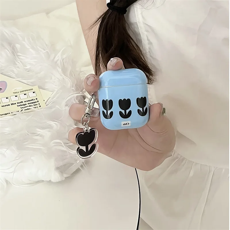

Fashion Simplicity Black Tulip Bluetooth Headset Cover For Airpods 1 2 3 Pro Pro2 Headphone Cover Wireless Earphone Box