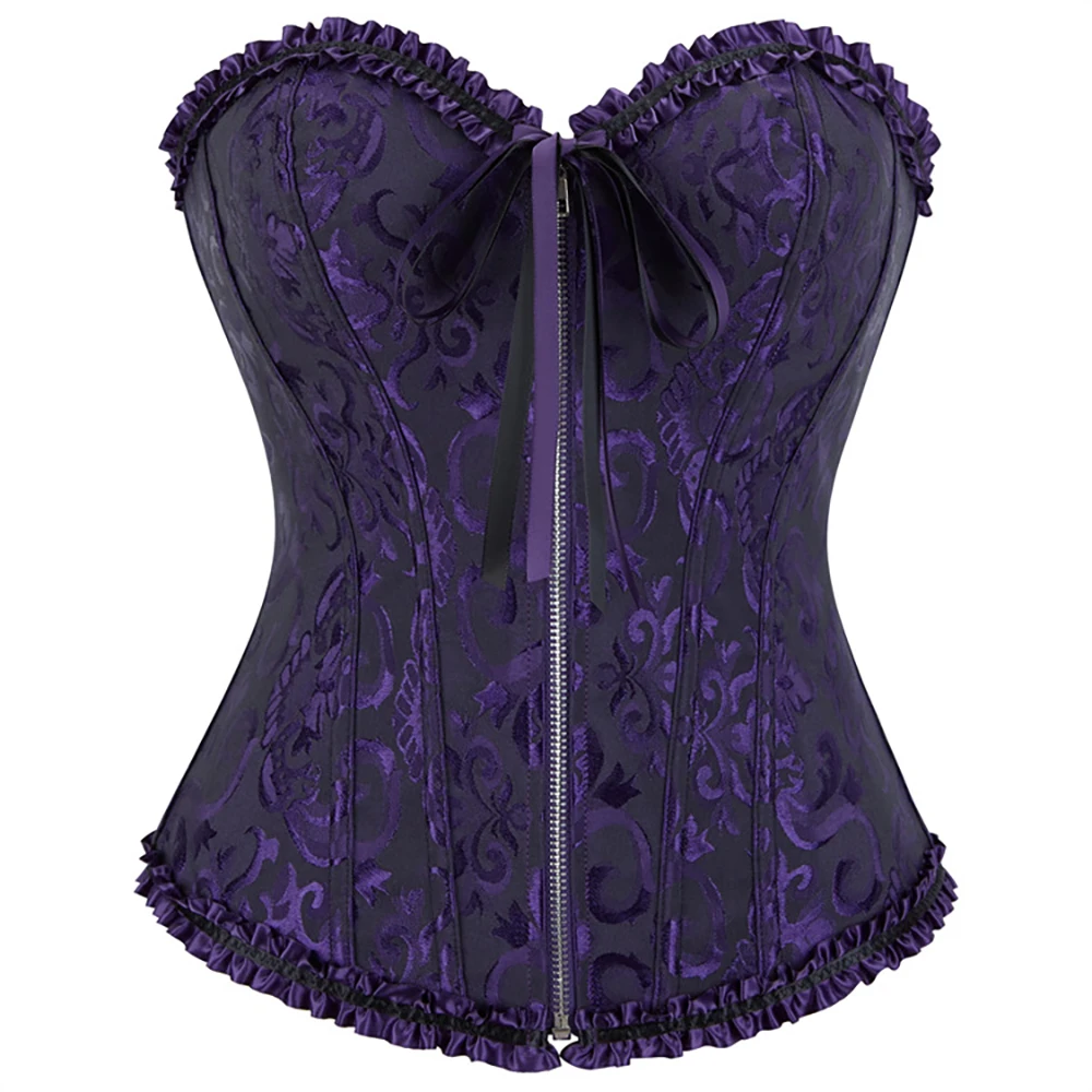 Фото Готический корсет-боди с фиолетовой молнией и кружевной отделкой в стиле придворного корсета. Сексуальное женское белье. №1