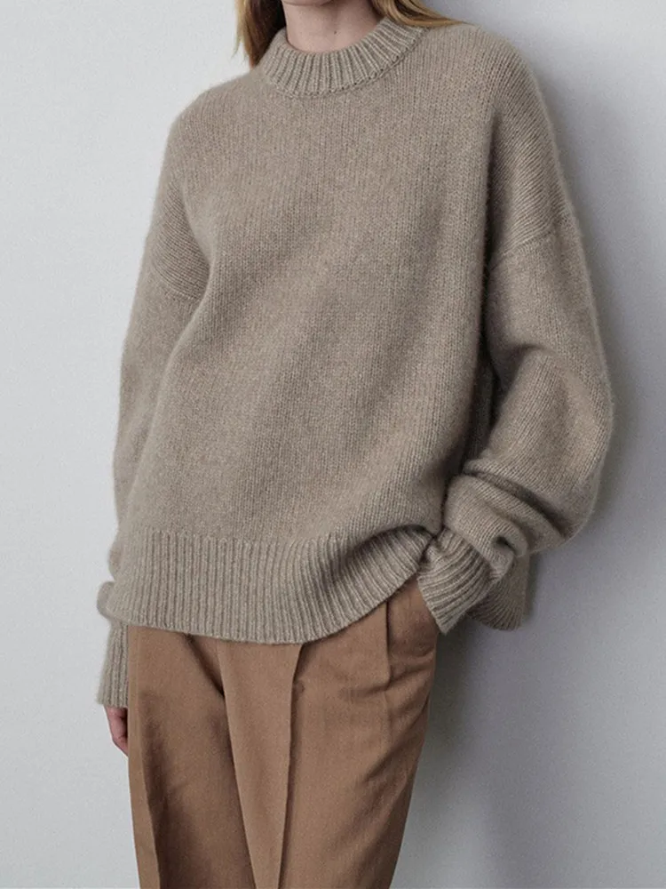 

Elegant Women Silhouette Loose Sweater Wool Blends Half Turtleneck Oversized Knitted Basic Pullovers Simple Female Jumper