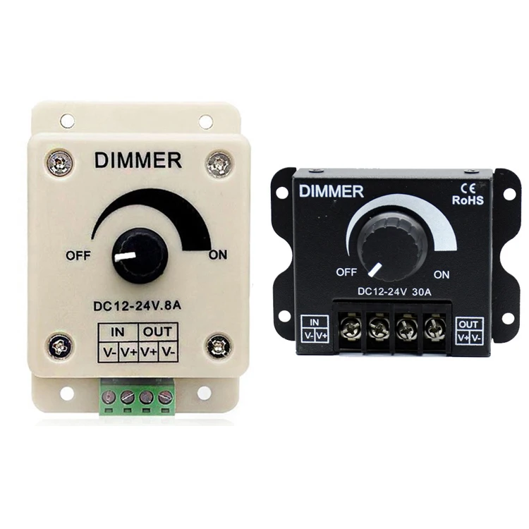 

Manual Knob Switch Single Color Dimmer controller DC12V-24V 8A 30A Adjustable Brightness Switch For 5050 3528 LED Strip Light