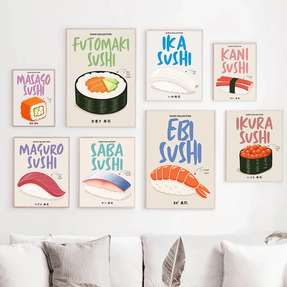 Фото Постеры Saba Sushi Ika с японской едой, минималистичные современные принты с масаго, картины на холсте, настенный декор для дома, гостиной, общежития №1