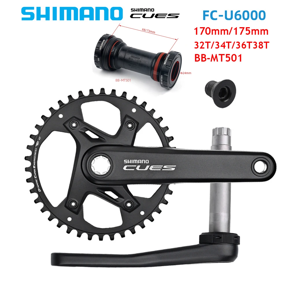

SHIMANO CUES FC-U6000 9/10/11 Speed Crankset for MTB Bike 32/34/36/38T Chainring 170/175mm Crank BB-MT501 Bottom Bicycle Parts