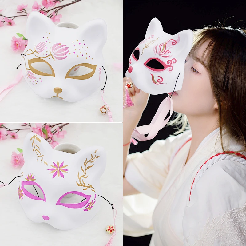 Розовые вишневые лисьи Маски Аниме Косплей Японская Половина лица маска кошки