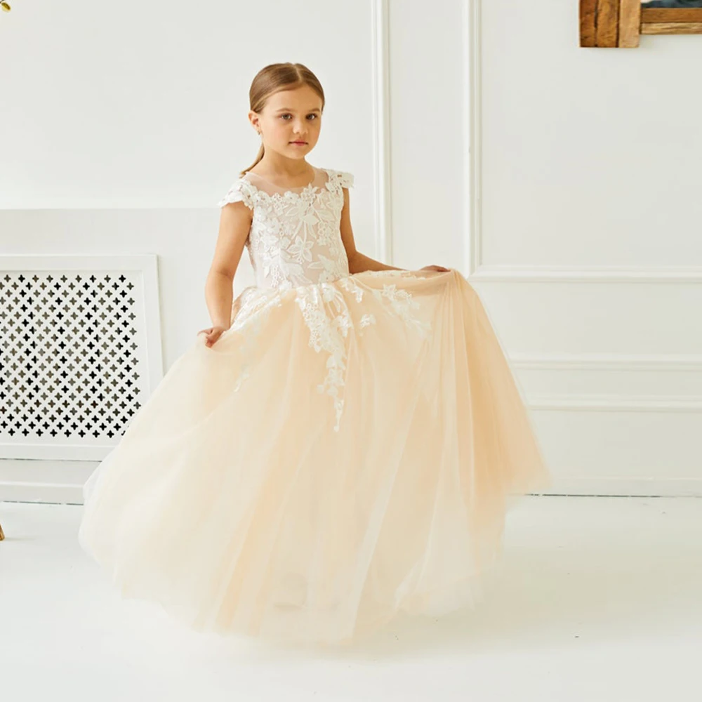 

Vintage Party Dresses For Weddings Flower Girl 2022 New Arrival Tulle Child Hloy Ceremony Gown A Line Floor Length Applique