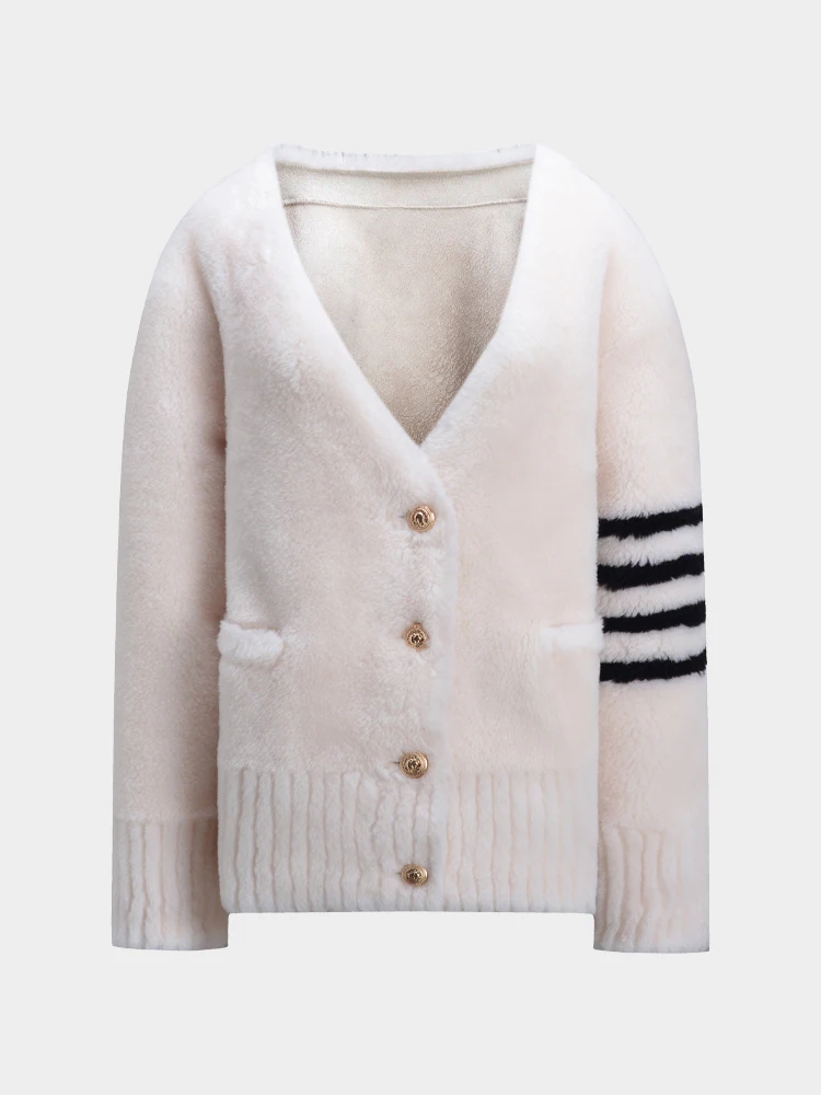 

TB THOM Women's Jackets Korean Fashion Brand Winter Coat V-neck Cardigan Stripes Sheep Wool Overcoats Thick Warm Men's Jackets