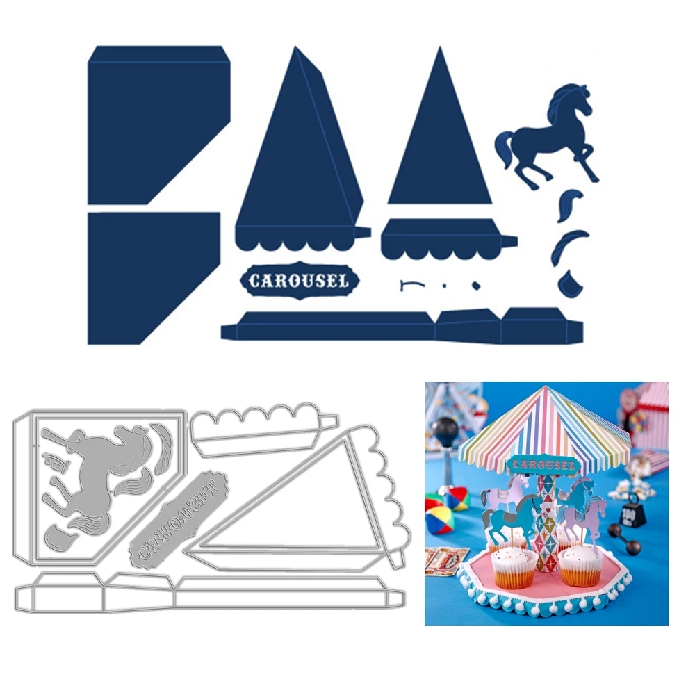 Новинка 2024 3D режущие штампы в виде карусели для скрапбукинга декоративные