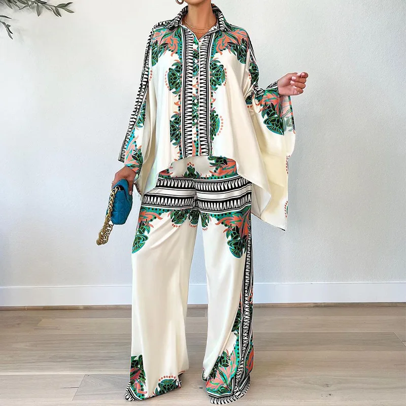 

2 Piece Women Set Dashiki African Clothes Summer Autumn New Fashion Long Sleeve Shirt Top Pants Suit Party Lady Matching Sets