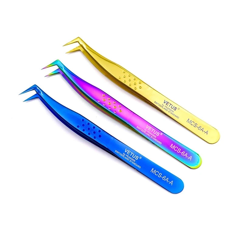 

1pc Vetus Series MCS-6A-A Premium Stainless Steel Volume False Eyelash Extension Tweezer Anti-static Eyebrow Faned Lash Tweezers