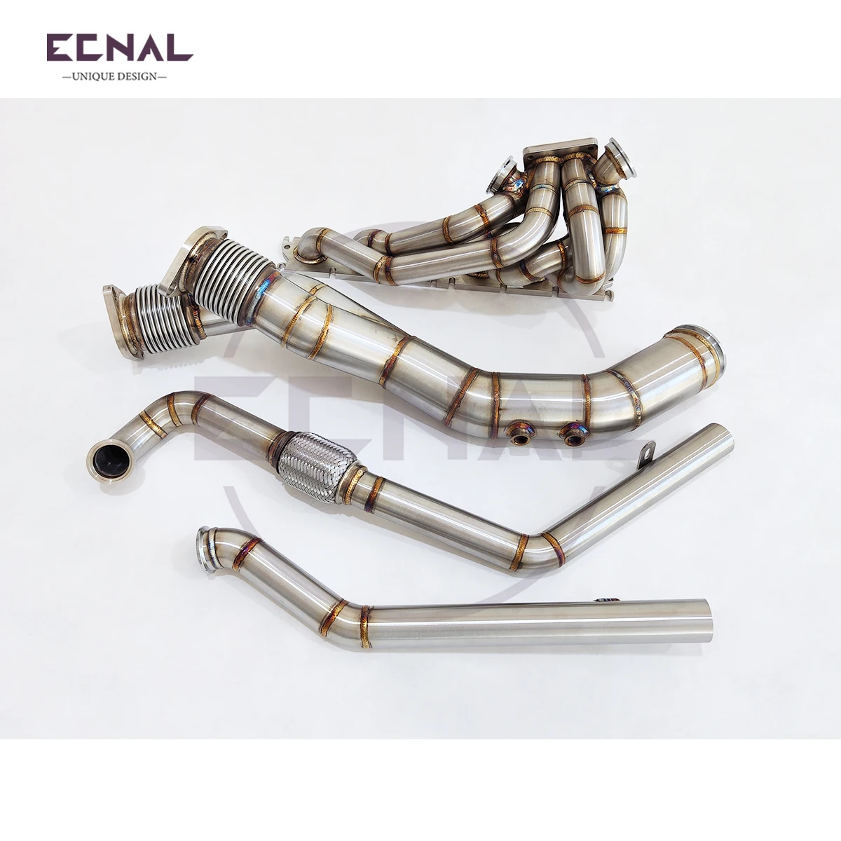 Фото Выпускной коллектор Ecnal для S58 G80 G82 M3 M4 с одним турбинным выходом, подключаемый к Garrett PTE, с выхлопной трубой T4 Shell для автомобилей №5