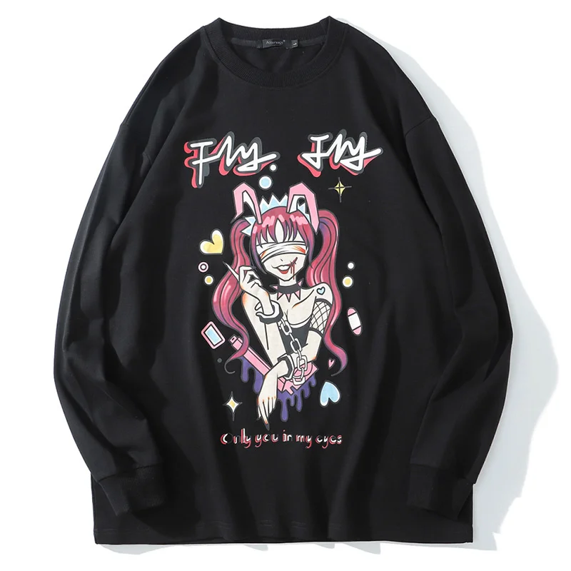 

Толстовка мужская в стиле Харадзюку, тонкий пуловер с разноцветным принтом аниме-комиксов, уличная одежда, свободная удобная модная одежда