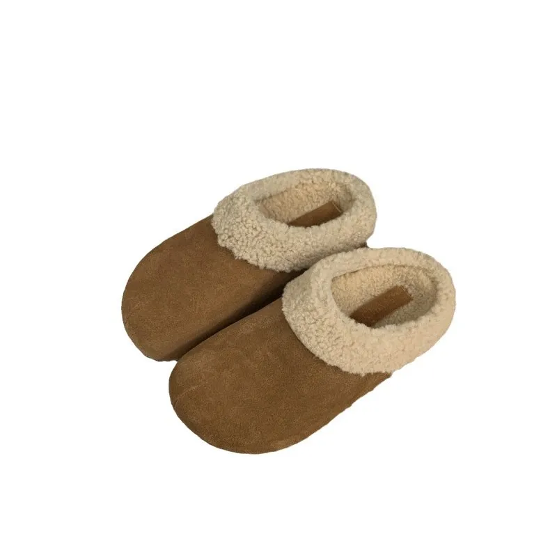 Тапочки повседневная женская обувь шлепанцы из флока с закрытым носком низкие