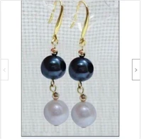 perfect 9 10mm aaa nanhai white and black pearl earrings gold