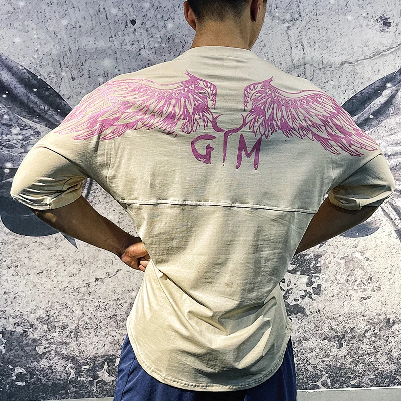 

Fashion trend street men clothing Summer new sports casual loose large size half sleeve T-shirt gym bodybuilding short sleeve