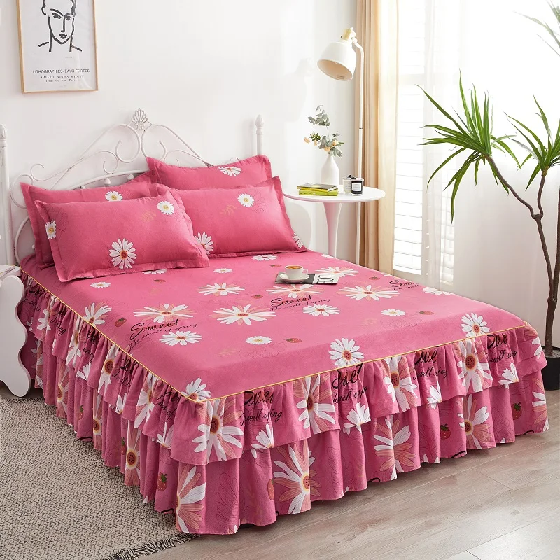 

Bed Linen Bedsheet Set Cover Skirt Wedding Bedspread Mattresses 2 Seater Sheet Elastic Pillowcases Cotton Queen Mattress Bedding