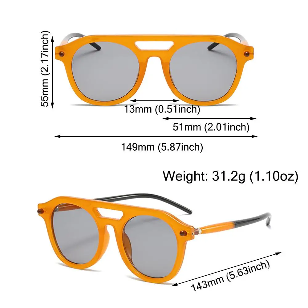 Modne okrągłe okulary przeciwsłoneczne Double Bridge Pilot Luksusowe punkowe pomarańczowe odcienie z lat 70. dla kobiet i mężczyzn