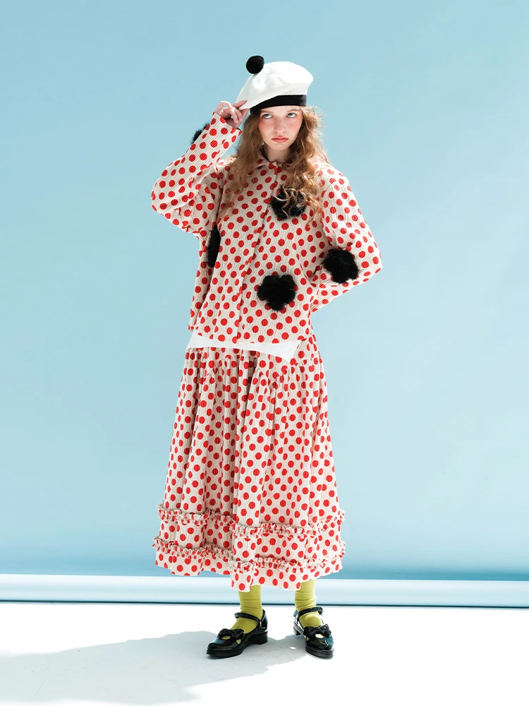 IMAKOKONI оригинальный дизайн красный горошек черный цветок длинный рукав рубашка