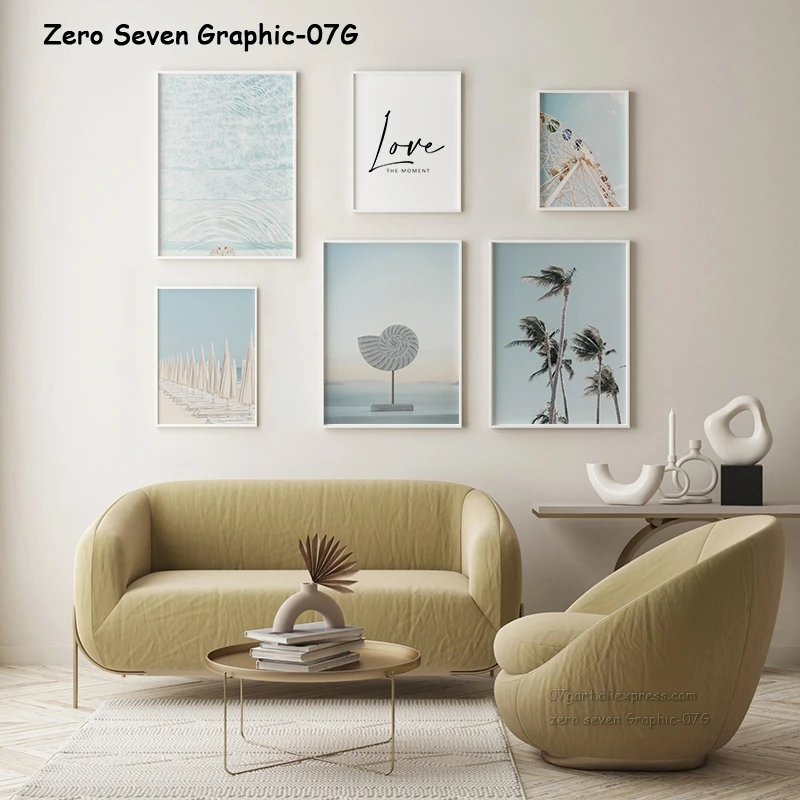 

Canvas Poster And Print Nordic Fresh Coast View Landscape Palm Tree Ferris Wheel Wall Art Picture Home Decoration