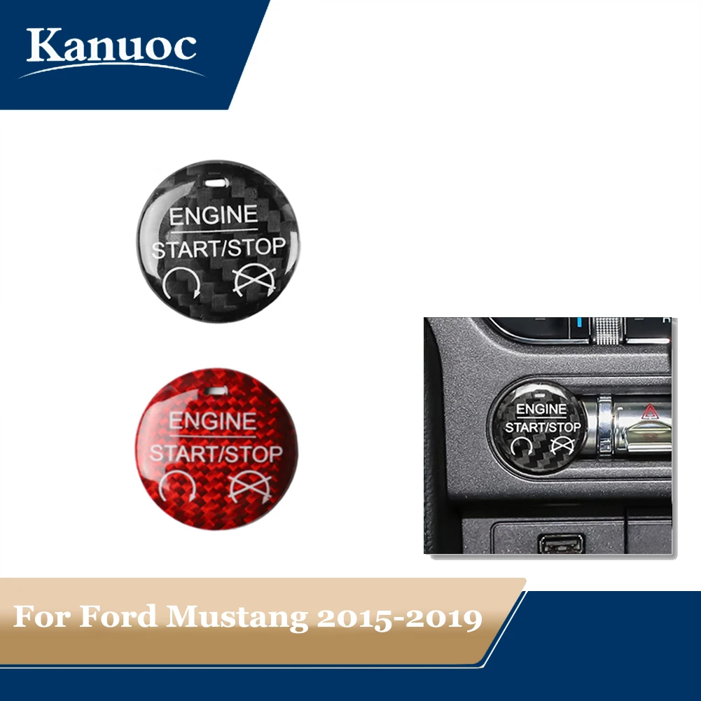 Фото Автомобильная наклейка из углеродного волокна для Ford Mustang 2015-2019 кнопка запуска и остановки двигателя, декоративная крышка, аксессуары для салона автомобиля №1