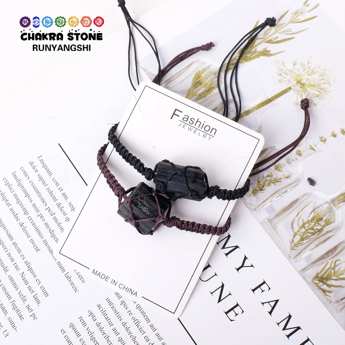 Регулируемый браслет из натурального черного турмалина для мужчин и женщин