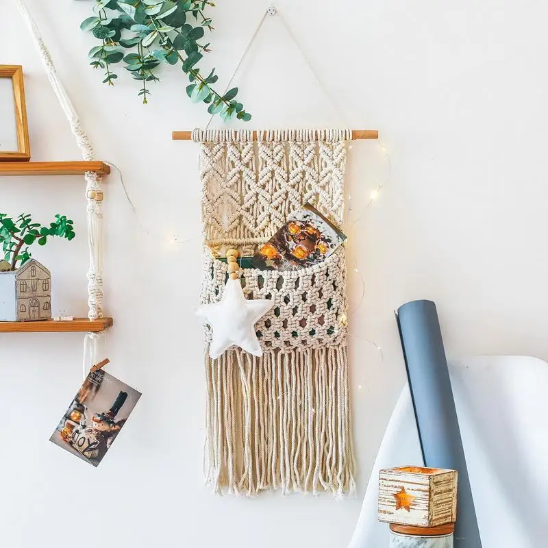 

Wall Mounted Hanging Bohemian Wall Tapestry Woven Tapestry Creative Novelty Pockets Study Decoration Tapestry Handmade Crafts