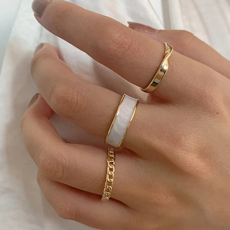 

Korean Version of Three Sets of Oil Drop Ring Female European and American High-end Light Luxury Temperament Golden Open Ring