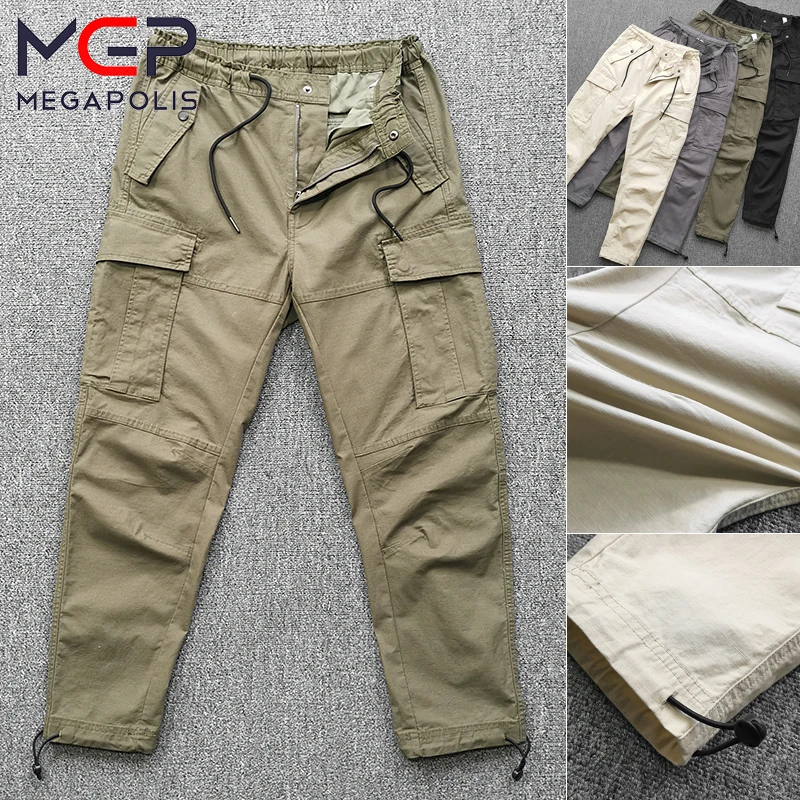 Купи Cargo-pants Men's Functional Slim Fit Casual Pants Solid Color Versatile Multi-pocket Elastic Multifunctional Jeans за 2,667 рублей в магазине AliExpress