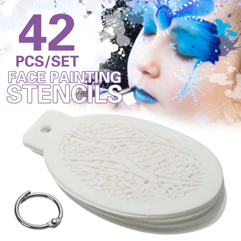 

42 Pcs/set Face Painting Stencils Templates Professional Body Art Angel Rainbow Dots Scale Leopard Plastic Makeup Tools