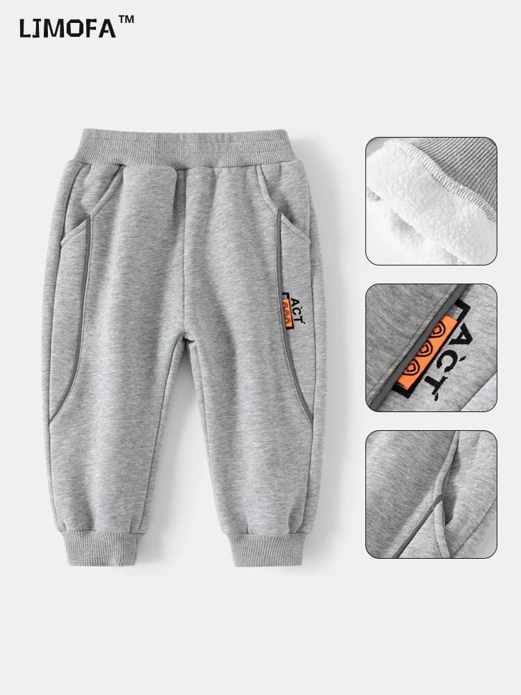 Купи LJMOFA Brand Children Trousers for Boys Fall Winter Fleece Thickening Sport Casual Long Pants 2-8Y Kids Baby Clothes Pants D333 за 666 рублей в магазине AliExpress