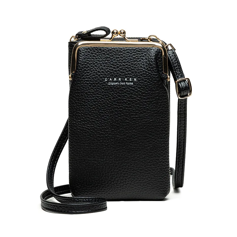 

New Ladies PU Mobile Phone Bag Korean Version Fashion Litchi Pattern Solid Color Shoulder Crossbody Small Bag Portable Wallet