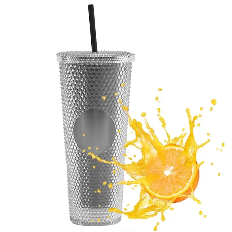 

Studded With Lid Drink Cup With Double Walls 750ml Tumble Portable Insulated Cup With Lid And Straw For Beach Yoga Home Offices