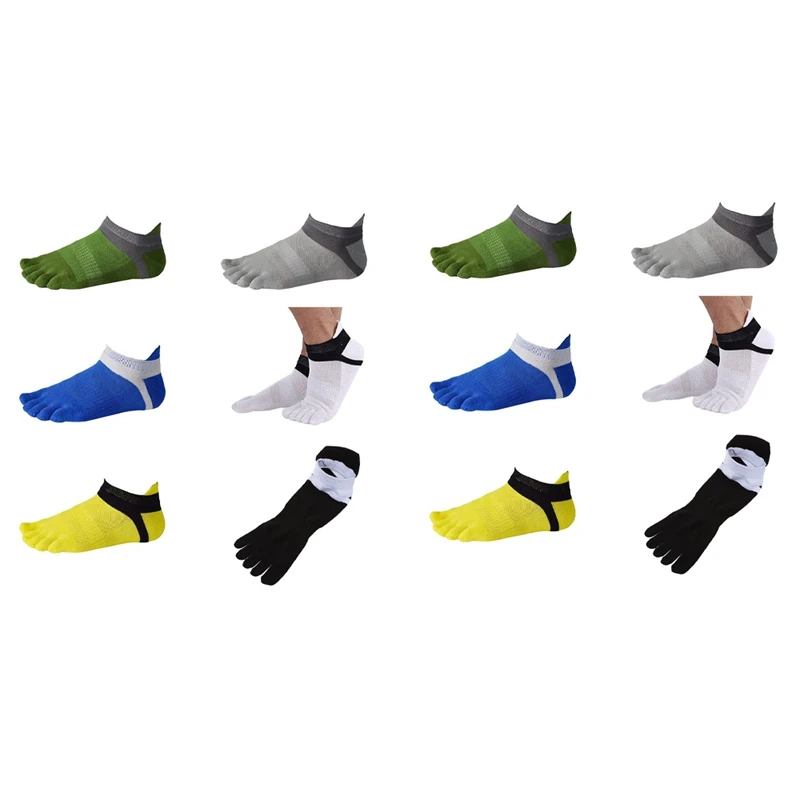 

Hot Kf-12 Pair Men Cotton Low Cut Athletic Socks 5 Toe Socks Mesh Wicking, Black+White+Yellow+Blue+Green+Grey