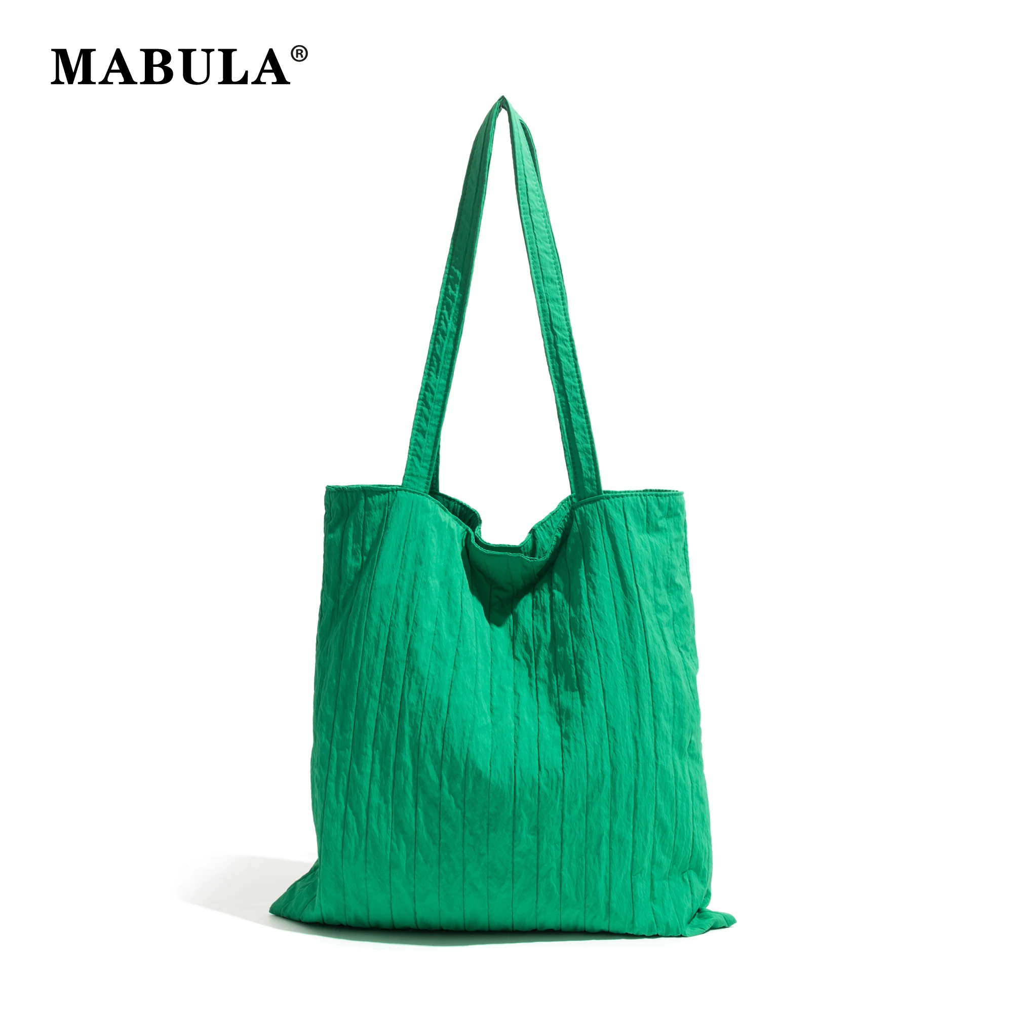 

MABULA Large Green Pleated Shopper Handbag for Women Lightweight Portable Casual Tote Bag Big Eco Friendly Travel Shoulder Purse