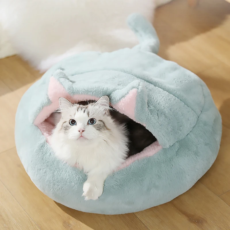 

Modern Soft Plush Round Pet Bed House Sofa Cave for Cats or Small Dogs, Mini Medium Sized Dog Cat Bed Self Warming Autumn Winter