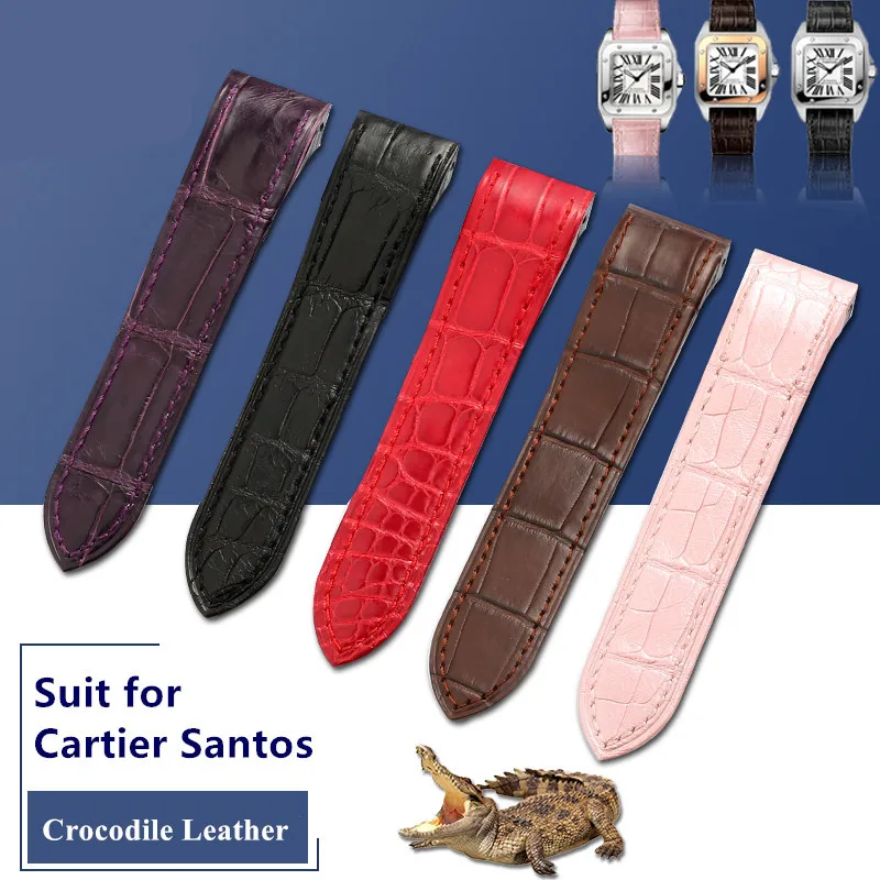 Strap Replacement Accessories for Cartier Santos Watch Genuine Leather Bracelet Belt men  women Santos100 crocodile pattern 23mm