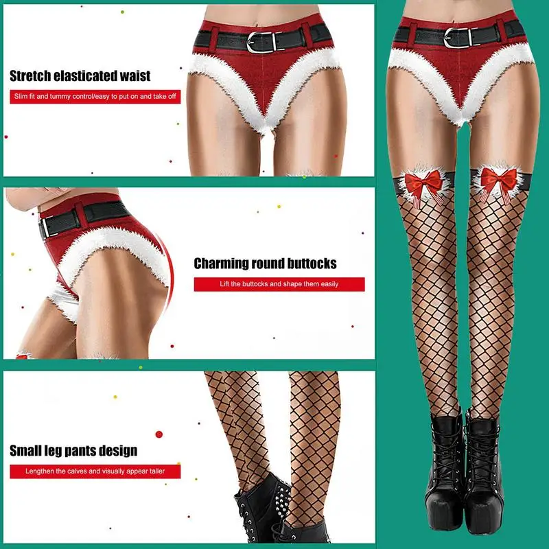 Забавные рождественские колготки мягкие эластичные леггинсы с 3D-принтом Санта