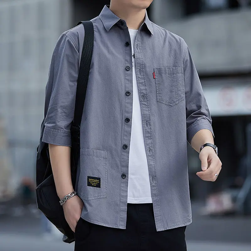 Summer Men Short Sleeve Shirts High Quality Turn Down Collar Men's Shirt Outdoor Camping Streetwear Clothing  E56