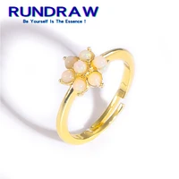 rundraw classic women golden color flower crystal opening adjustable ring simple copper zinc alloy rings party gift jewelry