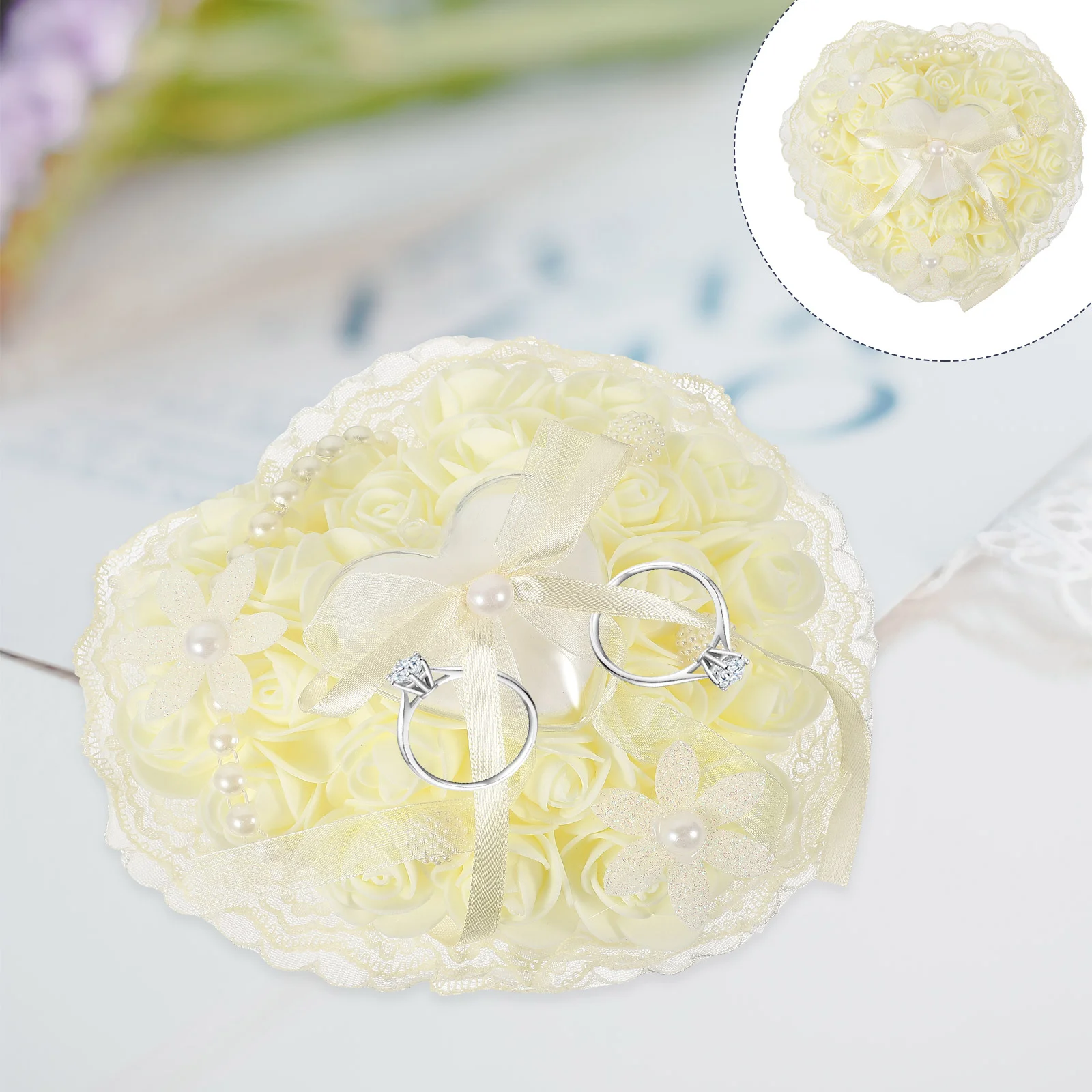 

Heart Shape Wedding Ring Pillow Flower Basket Design Ring Bearer Pillow Wedding Ring Holder