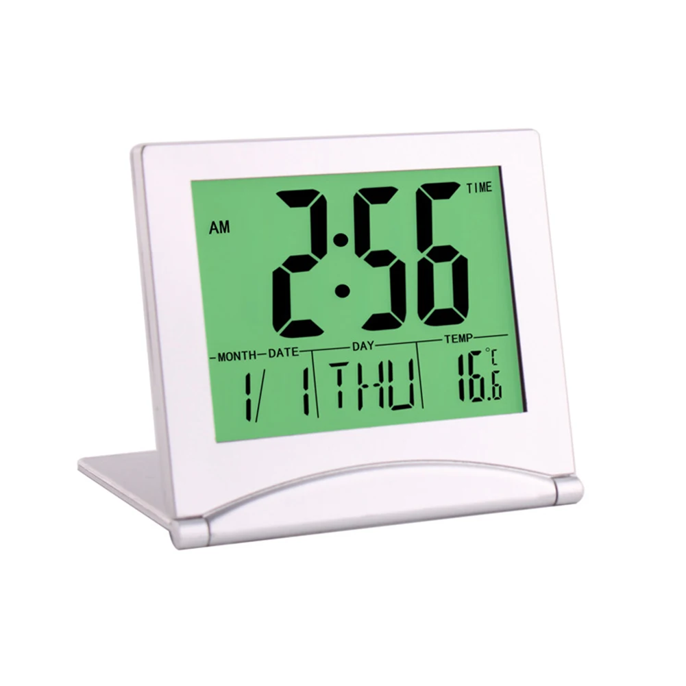 

Portable Digital Travel Alarm Temperature Alarm Snooze Timer Small Digital Foldable Calendar Clock Timer for Weekday Mini Clock