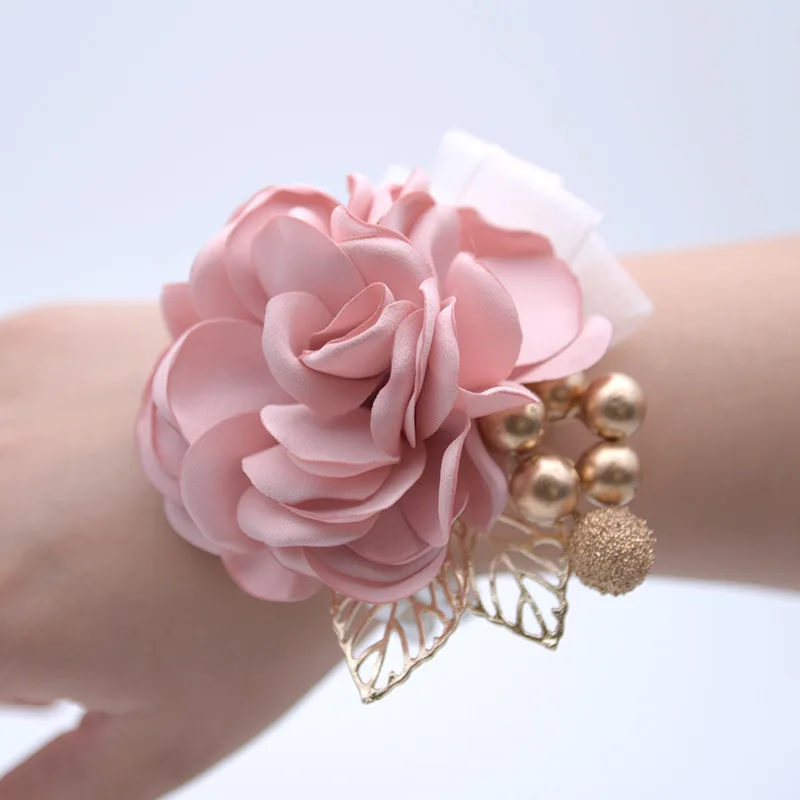 

Bridesmaid Wrist Corsage Silk Hand Flowers Groom Brooches Boutonniere Buttonhole Bridal Bracelet Wristband Wedding Marriage