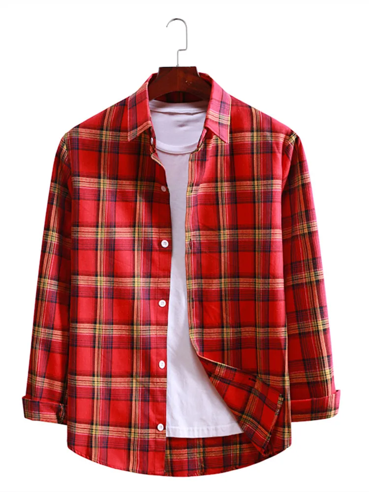 

Men Spring and Summer Casual Stitching Plaid Long-sleeved Lapel Shirt Comfortable 24 Styles of Optional Everyday Shirts for Men